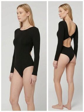 Revolve DYNAMITE Black Long Sleeve Bodysuit, Twisted Back Detail sz. XS
